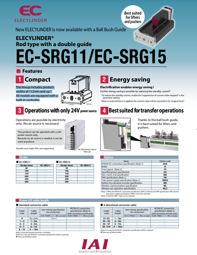 IAI EC-SRG USER GUIDE EC-SRG11/EC-SRG15 SERIES: COMPACT, ENERGY SAVING, 24V POWER SOURCE, ROD TYPE GUIDE CYLINDERS